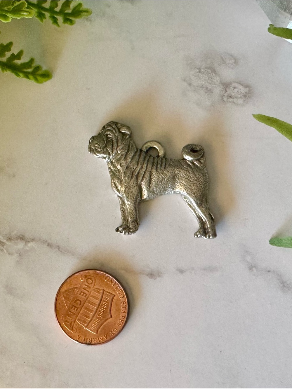 Silver Shar Pei Dog Charm Pendant - Silver Tone Women Jewelry